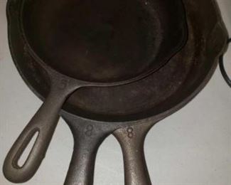 #1205: Three Cast Iron Pans
Two 8" and a 5"
