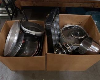#1210: Two Boxes of Assorted Pots, Pans and Cookware
Two Boxes of Assorted Pots, Pans and Cookware