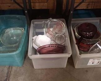 #1211: 3 Plastic Totes of Glass Cookware and Pyrex Measuring Cups
Totes are Included