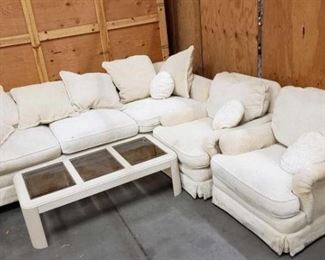 #1511: Sofa on Wheels, 2 Chairs on Wheels, and Coffee Table
Sofa on Wheels 108"×47", 2 Chairs on Wheels 35"×40" and Coffee Table 51"×26"