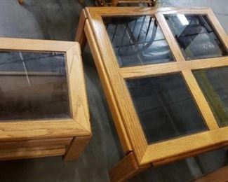 #1525: Wood with Glass Coffee Table and End Table
Wood with Glass Coffee Table 37"×37"×16" and End Table 20"×20"×16"