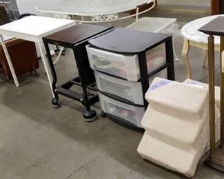 #1540: Small Entertainment Center, End Tables, Dog Steps, Pedestal, Roll Chair, Tv Trays
Small Entertainment Center, End Tables, Dog Steps, Pedestal, Roll Chair, Tv Trays