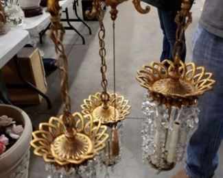 #1716: Gold Colored Chandelier with Crystal
Measures approximately 34" tall