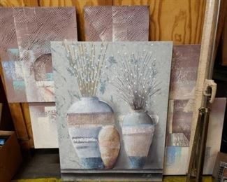 #1815: 2 Pieces Art, 1 Multi Canvas Art by E. Lee with Projector Screen
Art measures approximately 48.75" x 60" and 40" x 30"