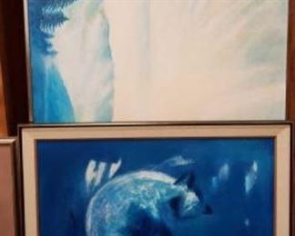 #1813: 2 Large Framed Canvas Paintings
Art measures approximately 36" x 47.5" and 50.75" x 83.5"