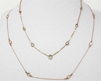 #186: Two 14k Gold Necklaces, 8g
Necklaces combined weigh approx 8g, necklaces measure approx 15.5" and 36"