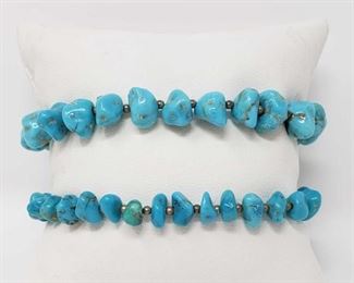 #79: Two Sterling Silver and Turquoise Bracelets, 21.6g
Combined weigh approx 21.6g, measure approx 7" long