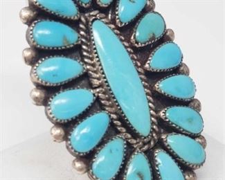 #178: Large Turquoise Cluster Sterling Silver Ring, 17.6g
Weighs approx 17.6g, Size 9.5