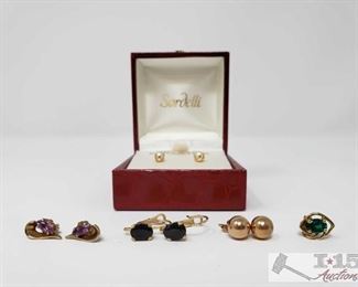 # 3 Four Pairs of 14K Gold Earrings With One Single Earring, 3.8g