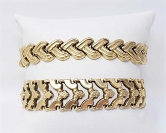 #110: Two 14k Gold Bracelets, 32.3g
Combined weigh approx 32.3g, each measures approx 7"