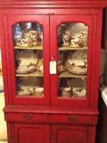 Antique Kitchen Hutch filled with Francesca Apple everyday wear