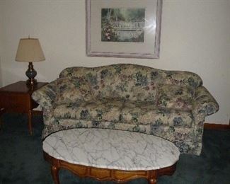 marble top coffee table / sofa has matching chair