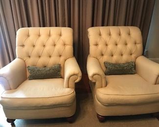 Pair of tufted Ethan Allen arm chairs