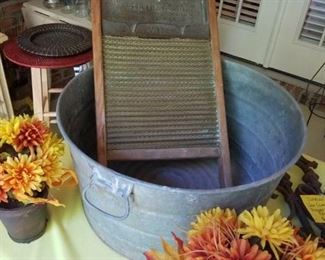 Vintage washboard and galvanized tubs