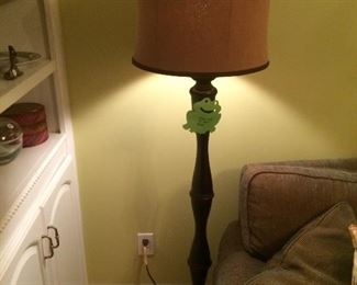 Tall wooden ebonized floor lamp