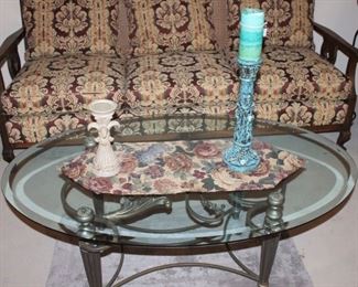 Mid century glass coffee table with decorative iron work!
