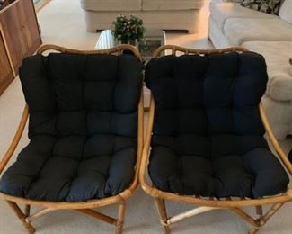 Bamboo Frame Chairs with Black Cushions Suggested $15 for pair