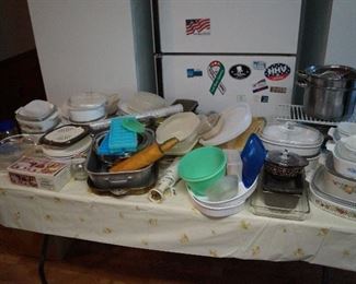 Assorted Corning Ware and kitchen gadgets