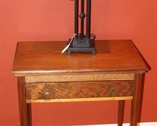End table shown with Arts and Crafts style lamp.  