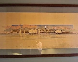 Frank Loyd Wright architectural rendering print.  