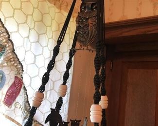 Macrame plant holder, Owl wind chime