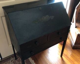 Vintage black tole painted secretary