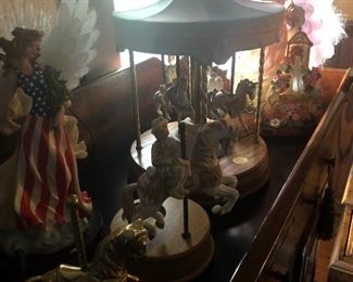 Lighted angels, carousel horses