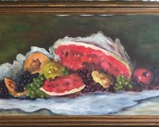 Beautiful hand painted watermelon and fruit still life