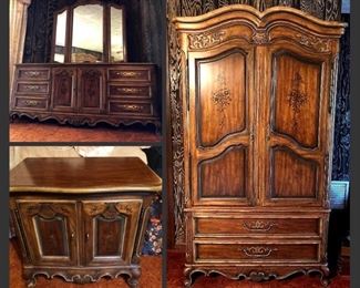 Drexel Heritage Bedroom Suit-
Armoire, Triple Dresser + Mirror, and Small Chest 