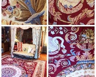 Fabulous Swan + Acanthus + Rosette detailed Needlepoint Rug