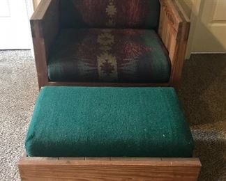 Pinewood chair and foot stool