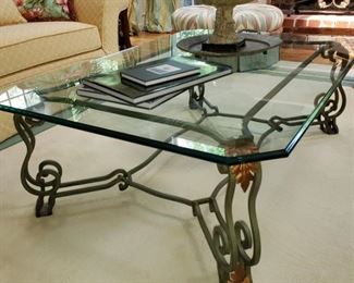 Glass top metal base coffee table