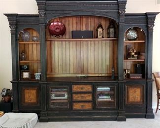 Hooker Furniture Co.  "North Hampton" entertainment cupboard approx. 11 feet wide by 8 feet 8 inches tall x 28 1/2 inches deep at center
