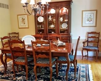 Hickory Chair Furniture Co. china cabinet, six ladder back side chair and two armchairs with dining table