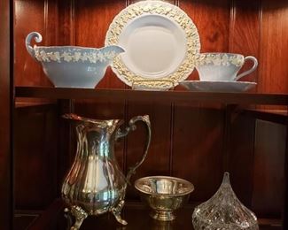 Wedgwood, silverplate and crystal