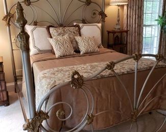 Corsican iron king size bed with custom made bedding