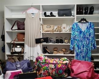 Ladies designer clothing including Lily Pulitzer dress and blouses, Coach, Michael Kohrs and Vera Bradley handbags