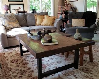 Pottery Barn settee and another picture of coffee table