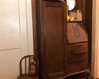 Antique drop front secretary cabinet combination, circa 1900