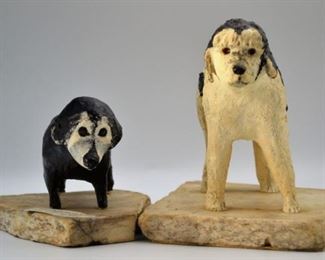 Vintage Outsider Folk Art Plaster Dogs
