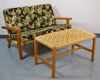 Rare Mexican Mid Century Modern Dynamic Woven Settee & Table El Tular, 1950's