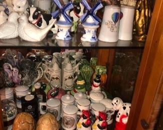 Extra large collection of salt and pepper shakers including black figures, animals, tourists themes