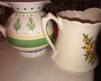 Antique floral pitcher and vintage pitcher