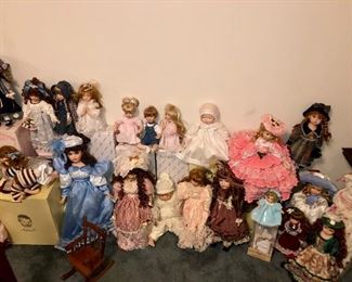 Large bisque doll collection, clean and neat, boxes available to match to the doll if you choose to look through them.  