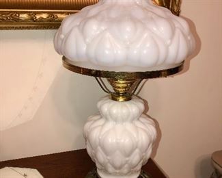 Fenton white milk-glass puffy lamp