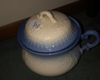 Antique blue and white chamber pot