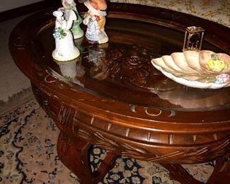 Antique French mahogany hand carved tea table with removable tray. 
