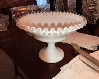 fenton watercrest milk glass pedestal bowl
