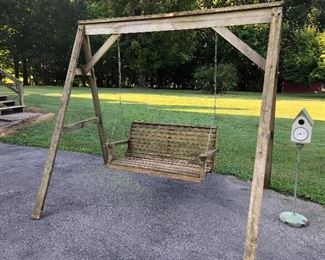 Wooden porch swing and frame