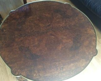 Burl Top Coffee Table w/ Gilt Metal Apron